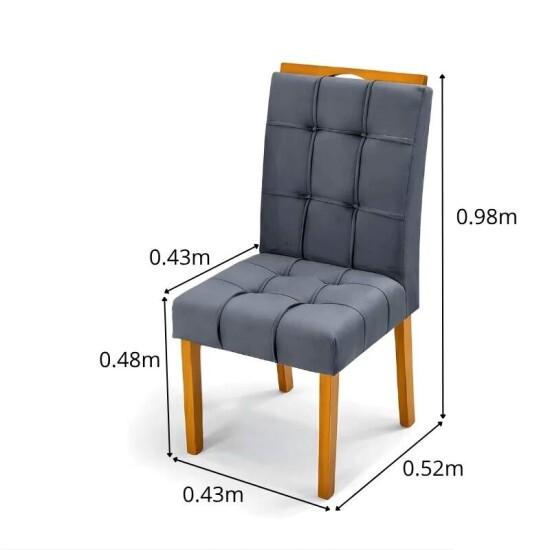 Mesa de Jantar Moscou 120x80 Vidro Off/Base Cinamomo + 4 Cad. Londres Veludo Chumbo Madeira Minas Plac - Entregue Montada