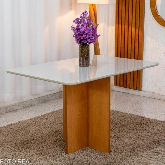 Mesa de Jantar Moscou 120x80 Vidro Off/Base Cinamomo + 4 Cad. Londres Veludo Chumbo Madeira Minas Plac - Entregue Montada