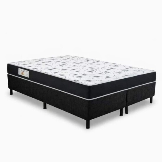 Colch�o Queen Sant� 100% Espuma D33 Nosso Sonho + Box Queen Sued Preto Ortobel - 158x198x57 | Suporta at� 250kg