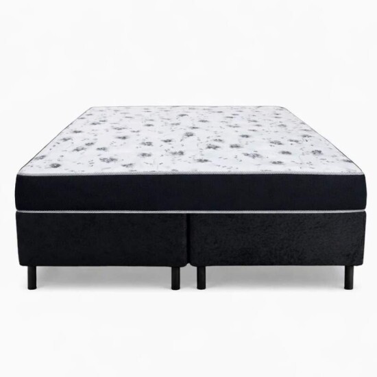Colch�o Queen Sant� 100% Espuma D33 Nosso Sonho + Box Queen Sued Preto Ortobel - 158x198x57 | Suporta at� 250kg