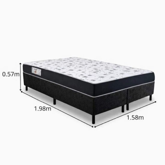 Colch�o Queen Sant� 100% Espuma D33 Nosso Sonho + Box Queen Sued Preto Ortobel - 158x198x57 | Suporta at� 250kg