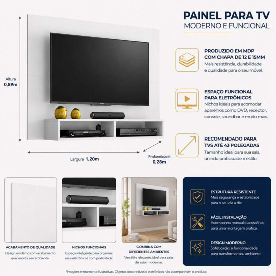 Painel 1,20m Eros Branco para TV at� 43\\\" - Not�vel