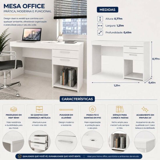 Mesa Office NT 51015 Branco Larg. 1.21m - Not�vel