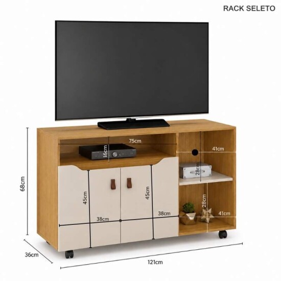 Rack Seleto Candian Larg. 1.21m Cinamomo/Off para TV at� 49\\\" - JCM