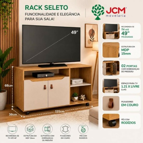 Rack Seleto Candian Larg. 1.21m Cinamomo/Off para TV at� 49\\\" - JCM