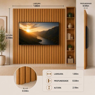 Painel Ripado Plus Modular 180x219 Nature para TVs at� 75 Polegadas - JB Bechara