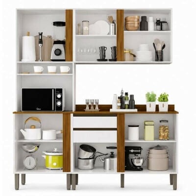 Torre Quente Cozinha P�rola + Balc�o 1.20m + A�reo 2 Portas 1.20m Branco/Cinamomo - Sall�to