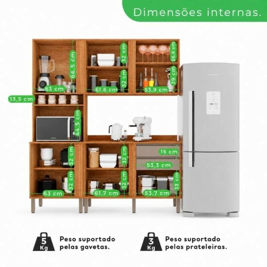 Torre Quente Cozinha P�rola + Balc�o 1.20m + A�reo 2 Portas 1.20m Cinamomo/Off - Sall�to