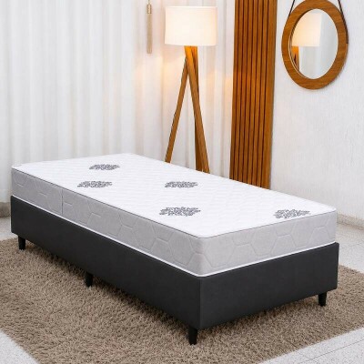 Colch�o Solteiro Confort Premium Ortop�dico D28 - Inovaflex + Box Solt. Korino Preto Ortobel - 88x188x55 | Suporta at� 120kg