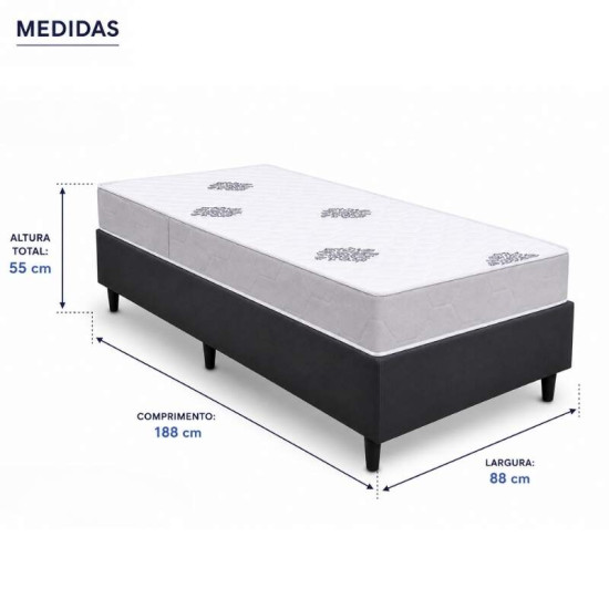 Colch�o Solteiro Ortop�dico Confort Premium Inovaflex + Base Box Solteiro Korino Preto Ortobel - 88x188x55 cm