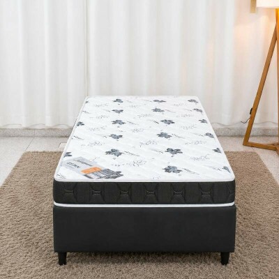 Colch�o Solteiro D23 100% Espuma - Lestespuma + Box Solt. Korino Preto - 88x188x51 | Suporta at� 80kg