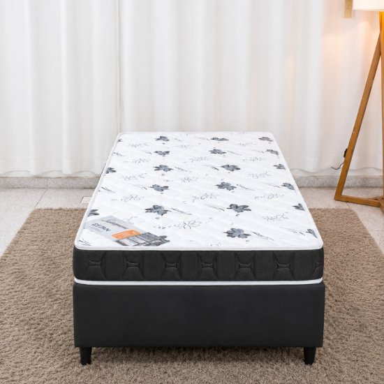Colch�o Solteiro D23 Lestespuma + Base Box Solteiro Korino Preto Ortobel - 88x188x51 cm
