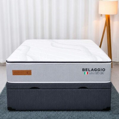 Colch�o Casal Belaggio Molas Ensacadas - Bianchi Colch�es + Base Box Ba� Casal Prime Confort Linh�o Petr�leo Blindado - Issacar 138x188x77 | Suporta at� 200kg