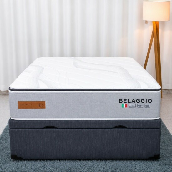 Colch�o Casal Belaggio Molas Ensacadas - Bianchi Colch�es + Base Box Ba� Casal Prime Confort Linh�o Petr�leo Blindado - Issacar 138x188x77 | Suporta at� 200kg