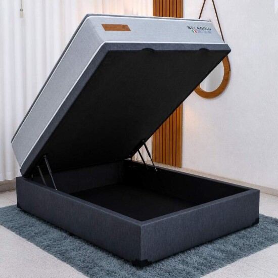 Colch�o Casal Belaggio Molas Ensacadas - Bianchi Colch�es + Base Box Ba� Casal Prime Confort Linh�o Petr�leo Blindado - Issacar 138x188x77 | Suporta at� 200kg
