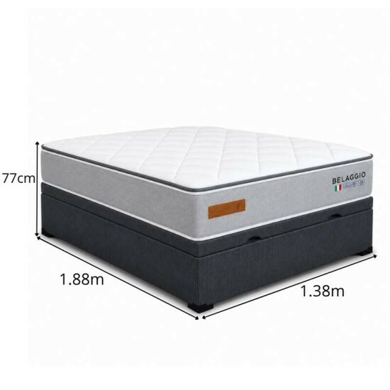 Colch�o Casal Belaggio Molas Ensacadas - Bianchi Colch�es + Base Box Ba� Casal Prime Confort Linh�o Petr�leo Blindado - Issacar 138x188x77 | Suporta at� 200kg