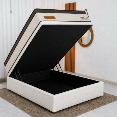 Colch�o Casal Ibiza Molas Ensacadas - Bianchi + Base Box Ba� Casal Prime Confort Linh�o Palha Blindado - Issacar 138x188x78 | Suporta at� 400kg