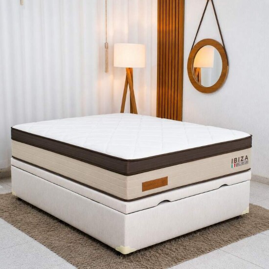 Colch�o Casal Ibiza Molas Ensacadas - Bianchi + Base Box Ba� Casal Prime Confort Linh�o Palha Blindado - Issacar 138x188x78 | Suporta at� 400kg