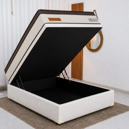 Colch�o Casal Ibiza Molas Ensacadas - Bianchi + Base Box Ba� Casal Prime Confort Linh�o Palha Blindado - Issacar 138x188x78 | Suporta at� 400kg