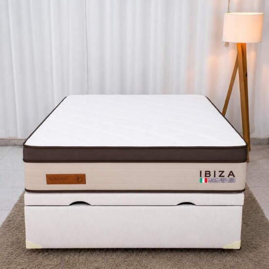 Colch�o Casal Ibiza Molas Ensacadas - Bianchi + Base Box Ba� Casal Prime Confort Linh�o Palha Blindado - Issacar 138x188x78 | Suporta at� 400kg