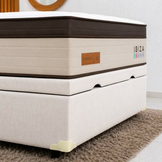 Colch�o Casal Ibiza Molas Ensacadas - Bianchi + Base Box Ba� Casal Prime Confort Linh�o Palha Blindado - Issacar 138x188x78 | Suporta at� 400kg