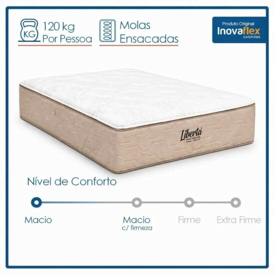 Colch�o Queen Libert� 158x198x32 Molas Ensacadas - Inovaflex | Suporta at� 120kg