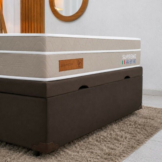 Colch�o Casal Supreme Molas Ensacadas - Bianchi + Box Ba� Casal Prime Confort Sued Marrom Blindado - Issacar 138x188x70 | Suporta at� 240kg