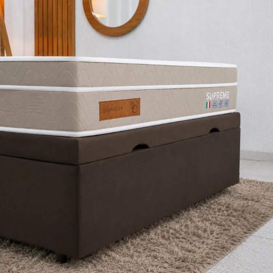 Colch�o Casal Molas Ensacadas Supreme Bianchi + Base Box Ba� Casal Confort Sued Marrom Blindado Issacar - 138x188x70