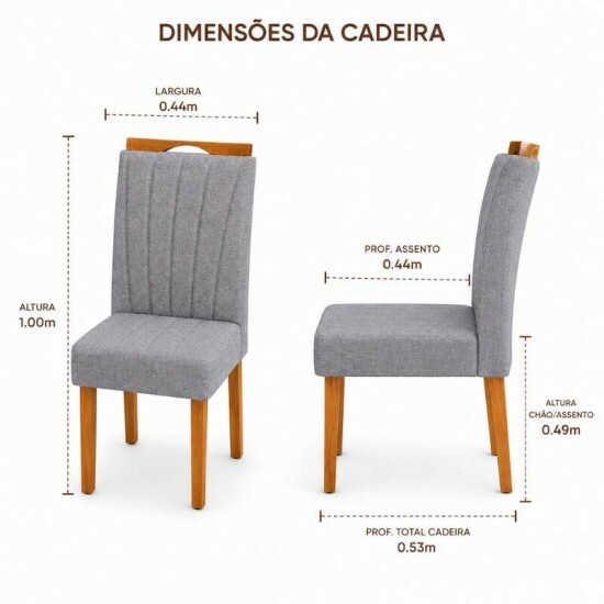 Caixa 2 Cadeiras Gabi Linho Cinza B Escuro Madeira Maci�a Bom Lar - Entregue Montada