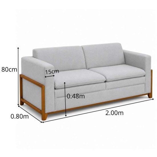 Sof� 3 Lugares Capri Larg. 2.00m Linho Cinza