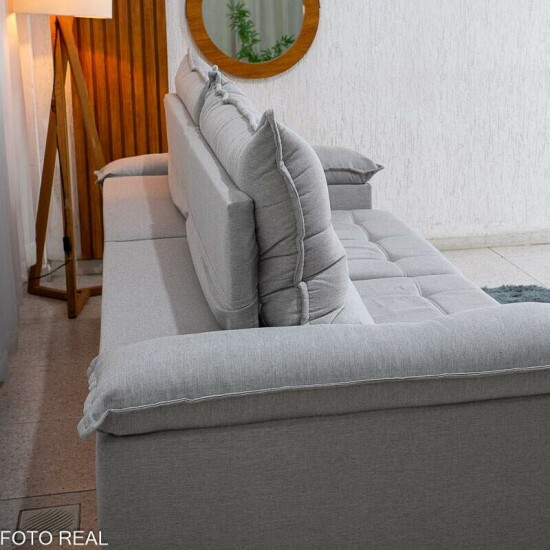 Sof� Retr�til Reclin�vel Ita�na 2,50m Linho Cinza 461 - Molas Ensacadas