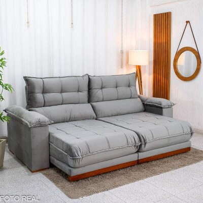 Sof� Retr�til Reclin�vel Ita�na 2.50m Veludo Prata 321 - Molas Ensacadas