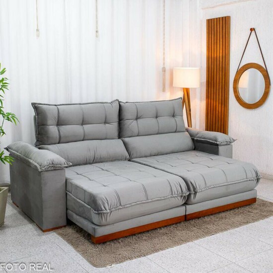Sof� Retr�til Reclin�vel Ita�na 2.50m Veludo Prata 321 - Molas Ensacadas