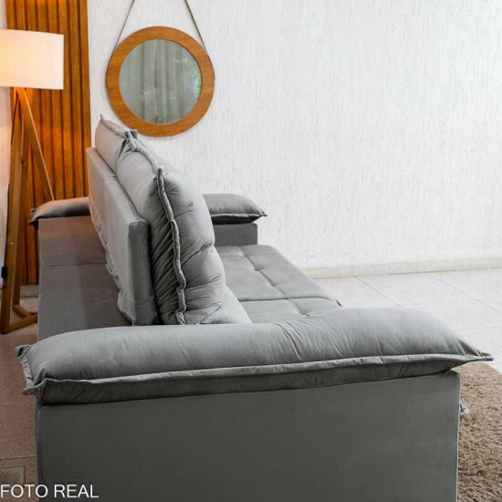 Sof� Retr�til Reclin�vel Ita�na 2.50m Veludo Prata 321 - Molas Ensacadas