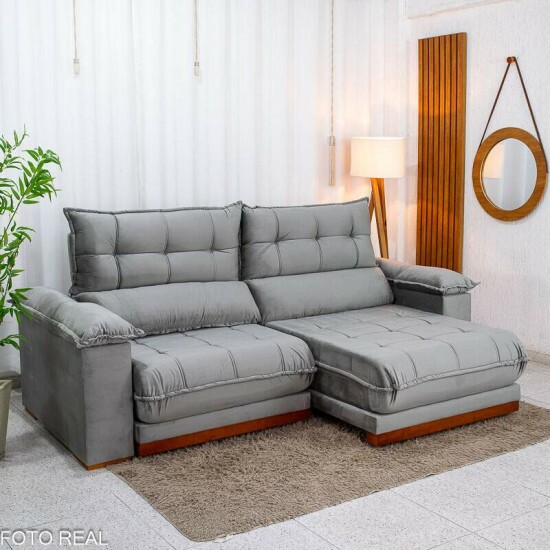 Sof� Retr�til Reclin�vel Ita�na 2.50m Veludo Prata 321 - Molas Ensacadas