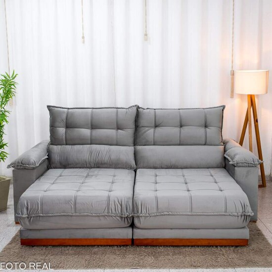 Sof� Retr�til Reclin�vel Ita�na 2.50m Veludo Prata 321 - Molas Ensacadas