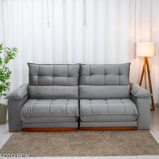 Sof� Retr�til Reclin�vel Ita�na 2.50m Veludo Prata 321 - Molas Ensacadas