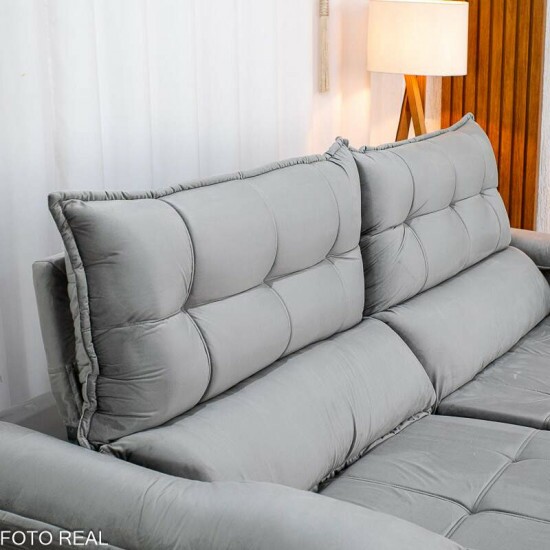 Sof� Retr�til Reclin�vel Ita�na 2.50m Veludo Prata 321 - Molas Ensacadas
