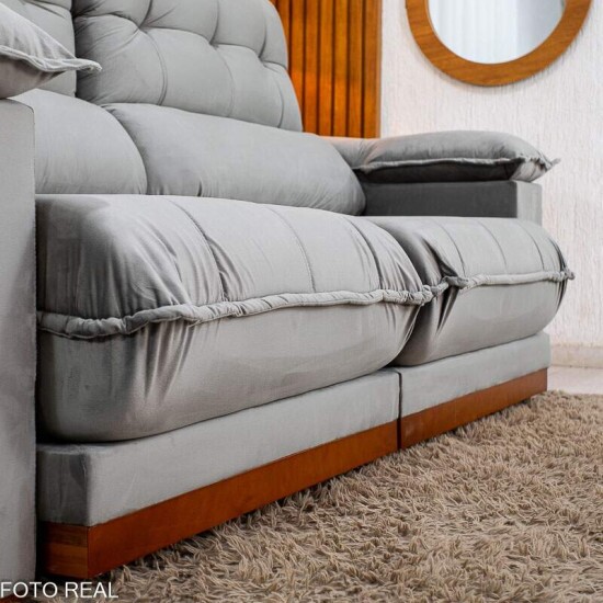 Sof� Retr�til Reclin�vel Ita�na 2.50m Veludo Prata 321 - Molas Ensacadas
