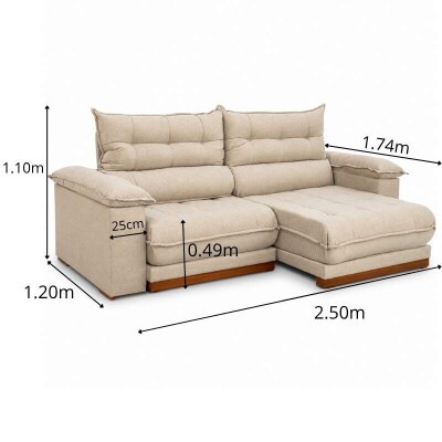 Sof� Retr�til Reclin�vel Ita�na 2.50m Linho Bege 459 - Molas Ensacadas