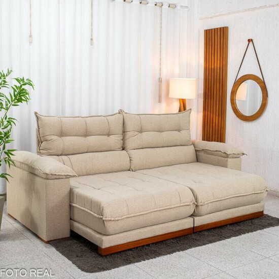 Sof� Retr�til Reclin�vel Ita�na 2.50m Linho Bege 459 - Molas Ensacadas