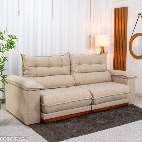 Sof� Retr�til Reclin�vel Ita�na 2.50m Linho Bege 459 - Molas Ensacadas