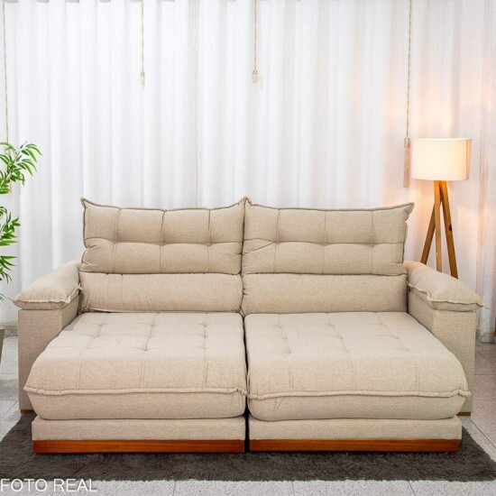 Sof� Retr�til Reclin�vel Ita�na 2.50m Linho Bege 459 - Molas Ensacadas