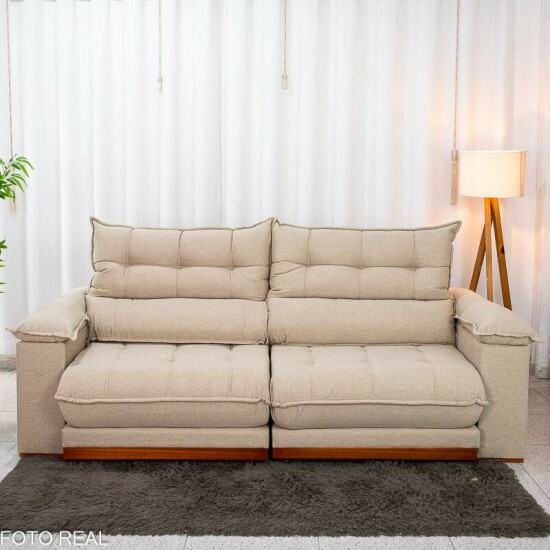 Sof� Retr�til Reclin�vel Ita�na 2.50m Linho Bege 459 - Molas Ensacadas