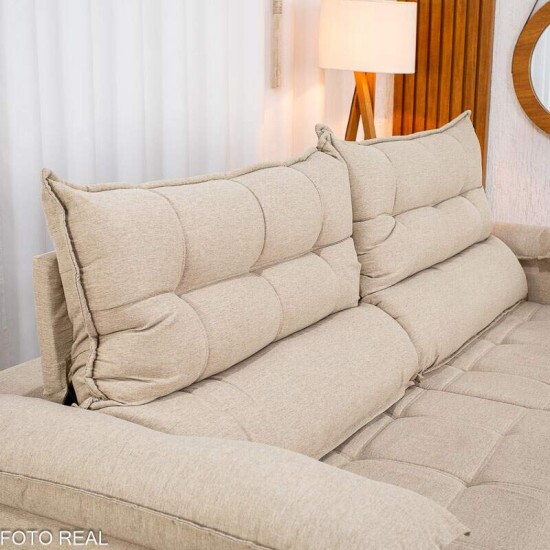 Sof� Retr�til Reclin�vel Ita�na 2.50m Linho Bege 459 - Molas Ensacadas