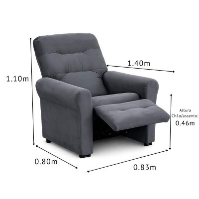 Poltrona Reclin�vel Clio MX-24 Veludo Chumbo 250