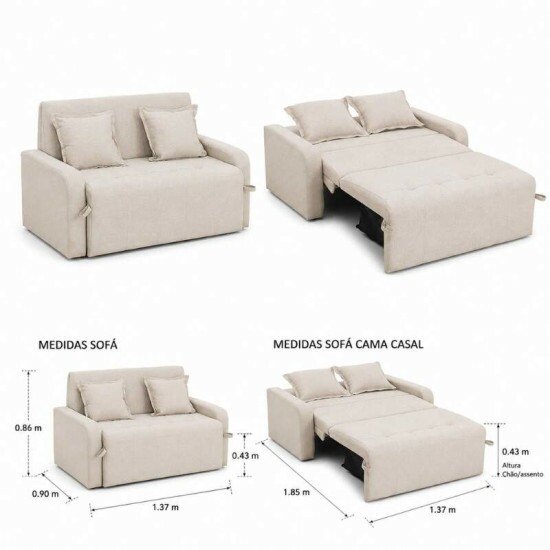 Sof� Cama Amora New Larg. 1.37m Linho Bege 488 C/Almofada