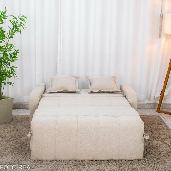 Sof� Cama Amora New Larg. 1.37m Linho Bege 488 C/Almofada