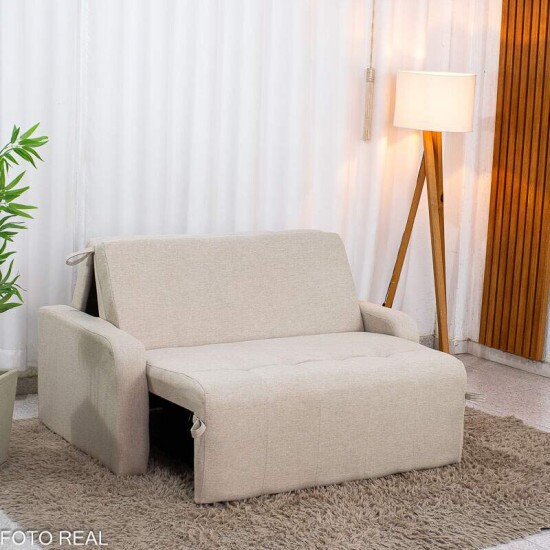 Sof� Cama Amora New Larg. 1.37m Linho Bege 488 C/Almofada