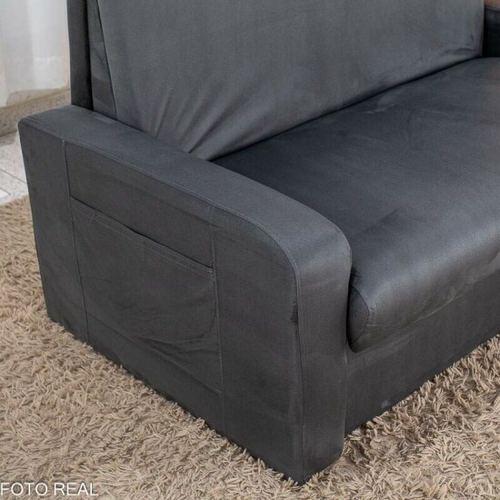 Sof� Cama Daiane Veludinho Chumbo 250 com Ba� - 1,40m